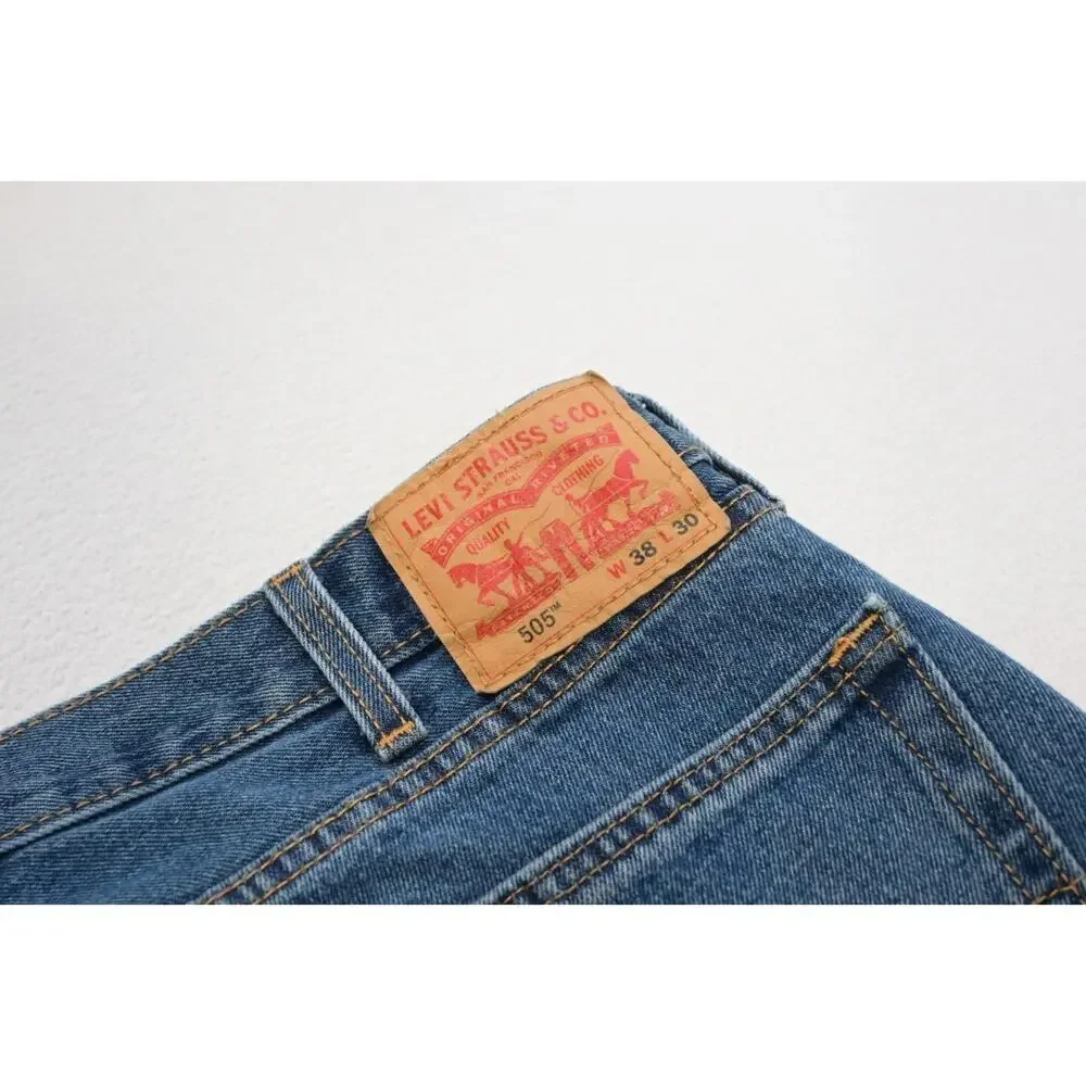 Levi's 505 Regular Fit Straight Blue Rugged Denim Jeans Mens Size 38 x 30